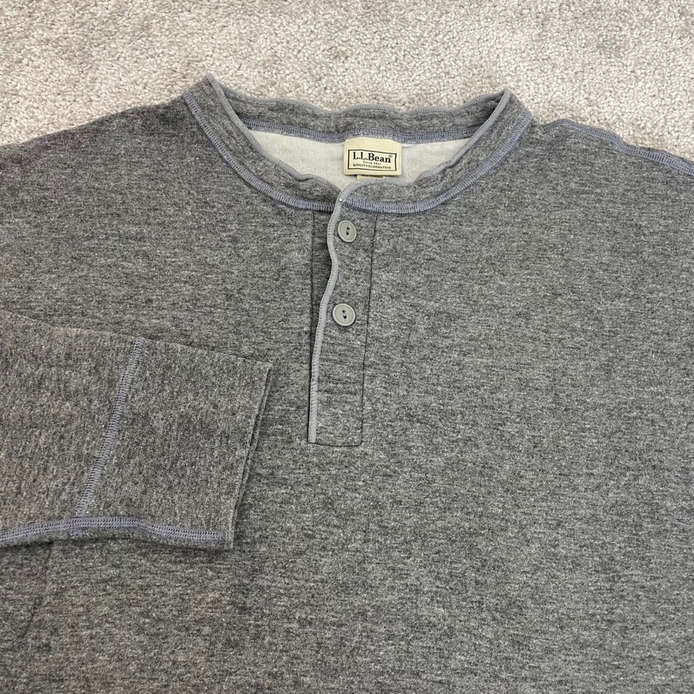 LL Bean Mens Large Gray Wool Blend Long Sleeve Henley Shirt Made in Canada